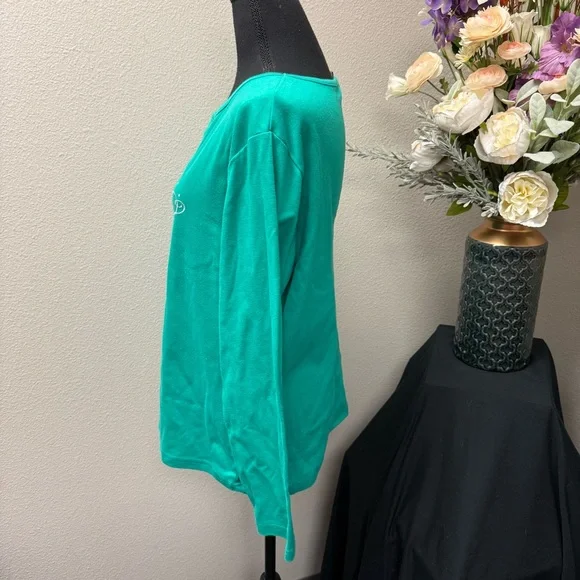 Rebecca Malone Green Santa Snowman Tee L | Christmas Holiday Winter Top - Picture 3 of 8